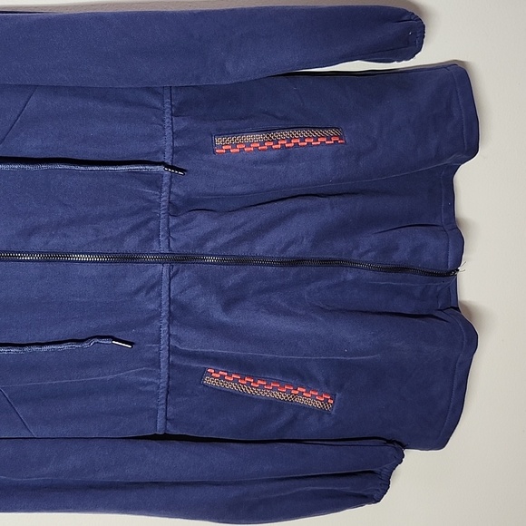 Solitaire Women's Blue Embroidered Full Zip Jacket Cinched Waist Hood Pockets Sm - Picture 3 of 10